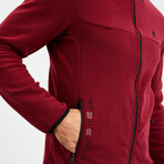 Men's Embroidered Zip-Up Collared Polar Fleece Jacket // Burgundy (S)