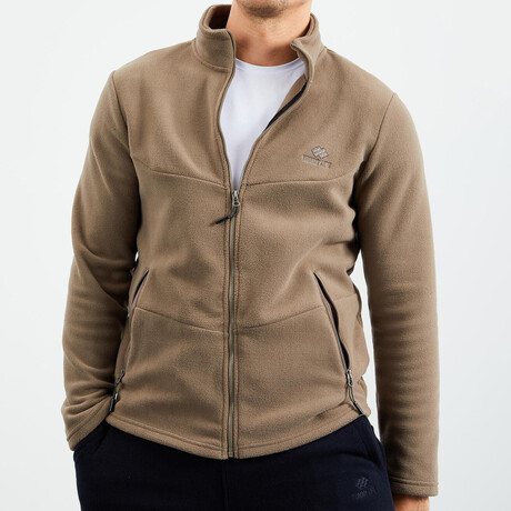 Men's Zip-Up Collared Polar Fleece Jacket // Camel (S)
