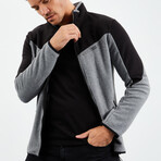 Men's Zip-Up Collared Polar Fleece Two-Tone Jacket // Black + Gray Melange (S)
