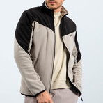 Men's Zip-Up Collared Polar Fleece Two-Tone Jacket // Dark Beige + Black (S)
