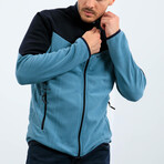 Men's Zip-Up Collared Polar Fleece Two-Tone Jacket // Mint Green + Navy Blue (S)