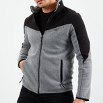Men's Zip-Up Collared Polar Fleece Two-Tone Jacket // Black + Gray Melange (S)