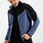 Men's Zip-Up Collared Polar Fleece Two-Tone Jacket // Petrol + Black (S)