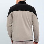 Men's Zip-Up Collared Polar Fleece Two-Tone Jacket // Dark Beige + Black (S)