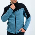Men's Zip-Up Collared Polar Fleece Two-Tone Jacket // Mint Green + Navy Blue (S)