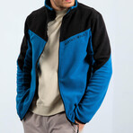 Men's Zip-Up Collared Polar Fleece Two-Tone Jacket // Emerald + Black (S)