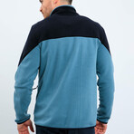 Men's Zip-Up Collared Polar Fleece Two-Tone Jacket // Mint Green + Navy Blue (S)