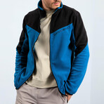 Men's Zip-Up Collared Polar Fleece Two-Tone Jacket // Emerald + Black (S)