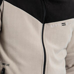 Men's Zip-Up Collared Polar Fleece Two-Tone Jacket // Dark Beige + Black (S)