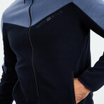Men's Zip-Up Collared Polar Fleece Two-Tone Jacket // Navy Blue + Indigo (S)