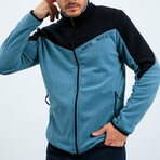Men's Zip-Up Collared Polar Fleece Two-Tone Jacket // Mint Green + Navy Blue (S)