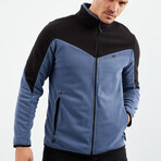 Men's Zip-Up Collared Polar Fleece Two-Tone Jacket // Petrol + Black (S)