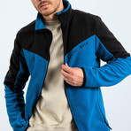 Men's Zip-Up Collared Polar Fleece Two-Tone Jacket // Emerald + Black (S)