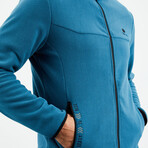 Men's Embroidered Zip-Up Collared Polar Fleece Jacket // Emerald (S)