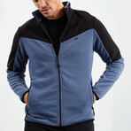 Men's Zip-Up Collared Polar Fleece Two-Tone Jacket // Petrol + Black (S)