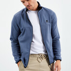 Men's Embroidered Zip-Up Collared Polar Fleece Jacket // Petrol (S)
