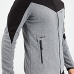 Men's Zip-Up Collared Polar Fleece Two-Tone Jacket // Black + Gray Melange (S)