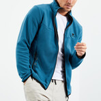 Men's Embroidered Zip-Up Collared Polar Fleece Jacket // Emerald (S)