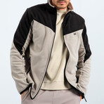 Men's Zip-Up Collared Polar Fleece Two-Tone Jacket // Dark Beige + Black (S)
