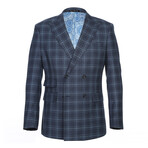 Double-Breasted Check Wool Blend Suit // Blue (S36X29)