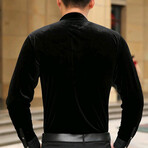 Velvet Shirt // Textured Button Up Black (L)