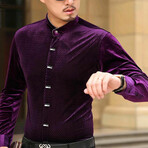 Velvet Shirt // Textured Button Up Purple (2XL)