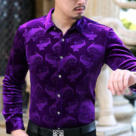 Velvet Shirt // Purple Multi Paisley Pattern (S)