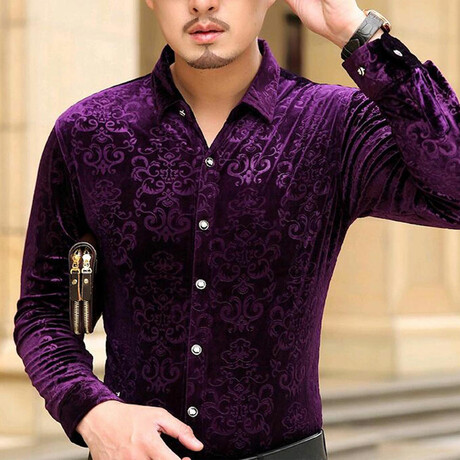 Velvet Shirt // Purple Paisley Pattern (S)