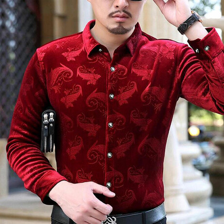 Velvet Shirt // Red Multi Paisley Pattern (S)