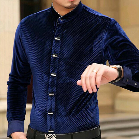 Velvet Shirt // Textured Button Up Blue (S)