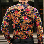 Velvet Shirt // Flower Pattern Black + Multi (2XL)