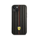 Leather Case Embossed Stripes With Yellow Shield Logo // Black (iPhone 14)