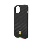 Hard Case Pu Carbon Effect & Italian Flag Line Metal Logo // Black (iPhone 14)