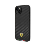 Hard Case Pu Carbon Effect & Italian Flag Line Metal Logo // Black (iPhone 14)