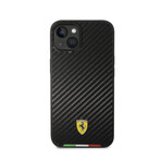 Hard Case Pu Carbon Effect & Italian Flag Line Metal Logo // Black (iPhone 14)