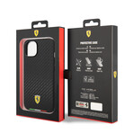 Hard Case Pu Carbon Effect & Italian Flag Line Metal Logo // Black (iPhone 14)