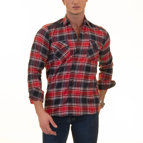 Constantine Flannel Shirt // Red + Navy Blue (S)