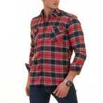 Flannel Shirts // Red + Navy Blue + White Plaid (XS)