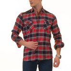 Flannel Shirts // Red + Navy Blue + White Plaid (L)