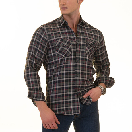 Flannel Shirts // Brown + Tan + Navy Blue + Red Plaid (XS)