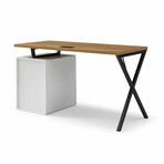 Axton Desk // 3 Drawers, Leather Handles + Black X-Leg (Natural)