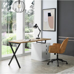 Axton Desk // 3 Drawers, Leather Handles + Black X-Leg (Natural)