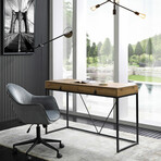Benton Desk // 2 Storage Drawers + Leather Handles (Gray + Black)