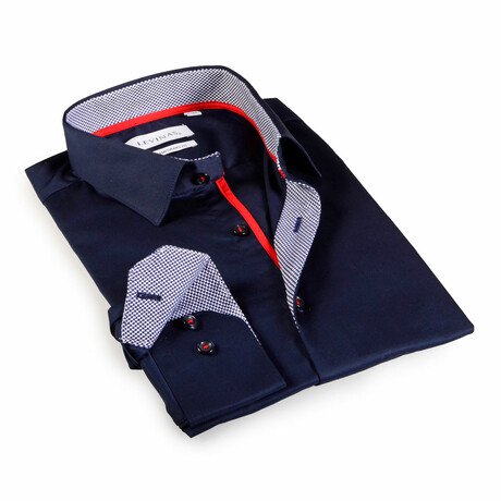 Contemporary Fit True Navy Dress Shirt with Contrast Details // Style 2 // Navy (S)