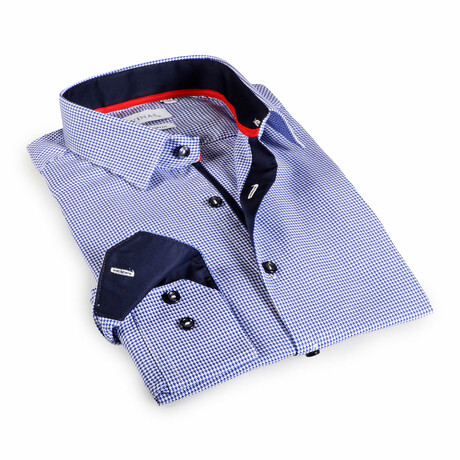 Contemporary Fit Houndstooth Pattern Dress Shirt // Navy Houndstooth (S)