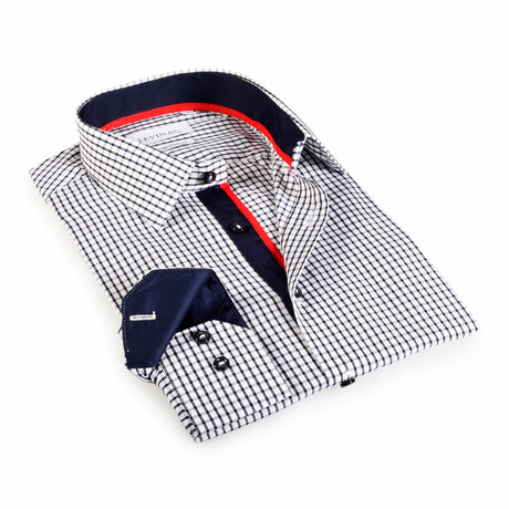 Contemporary Fit Modern Check Dress Shirt // Large Navy Check (S)