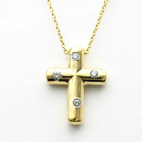 18k Yellow Gold Dots Cross Diamond Necklace // 16.14" // Pre-Owned