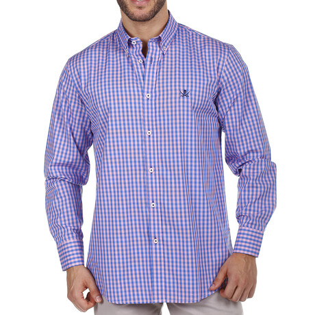 Victor Button Up Shirt // Blue + Pink (XL)