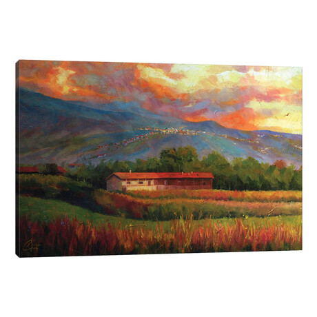 Fields Near Aosta, Italy by Christopher Clark (12"H x 18"W x 1.5"D)