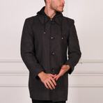 Hooded Patterned Overcoat // Black Anthracite (M)